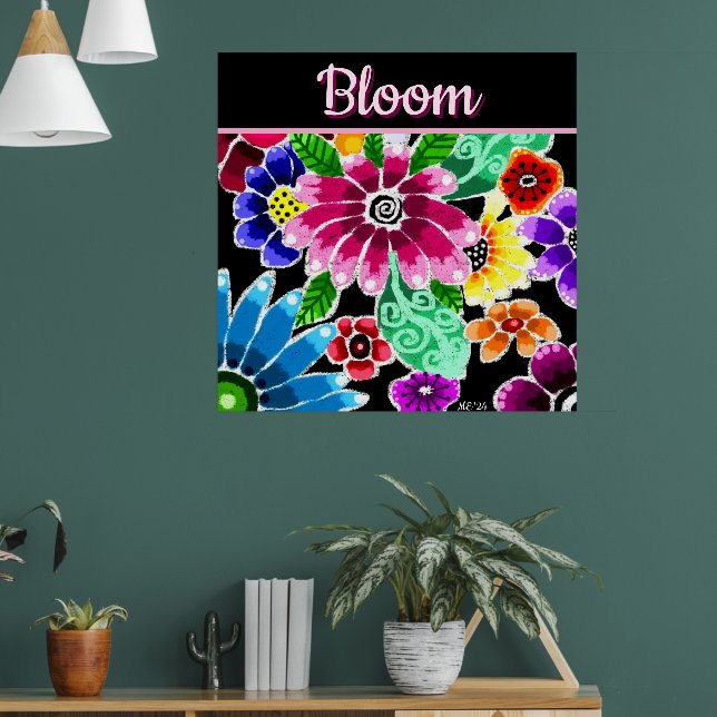Whimsical Folkkonst Blommor Blommig Personlig Poster (Vardagsrum 1)