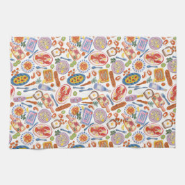 Whimsical Food Pattern Tea Towel Kökshandduk