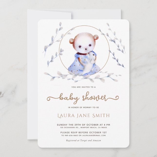 Whimsical Forest Bear Girl Baby Shower-inbjudan Inbjudningar (Framsida)