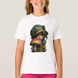 Whimsical Forest Girl with Mushroom Fantasy Art T Shirt