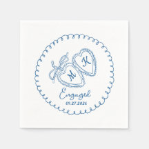 Whimsical Förlovad Par Blå Hjärtan Trendig Doodle