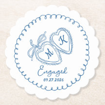 Whimsical Förlovad Par Blå Hjärtan Trendig Doodle