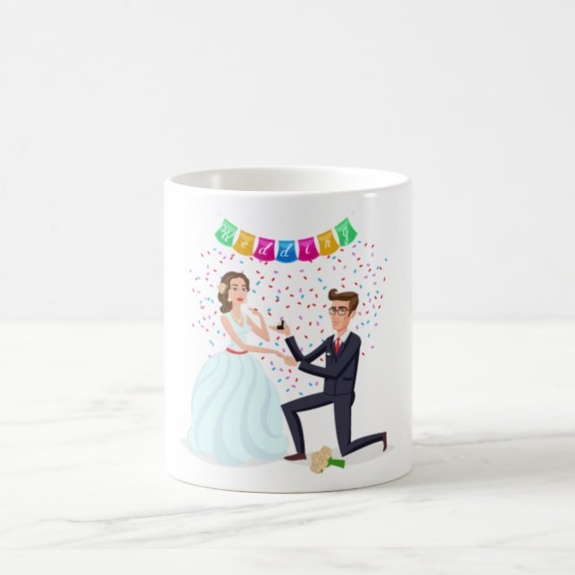 Whimsical Förslagsillustration Bröllopskaffemugg Kaffemugg (Center)