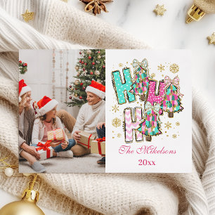 Whimsical Foto Ho Ho Ho Jul Familj Julkort