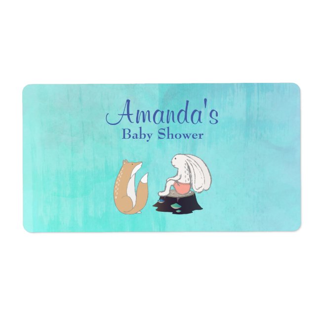 Whimsical Fox and Rabbit Vattenflaska Label Fraktsedel (Framsidan)