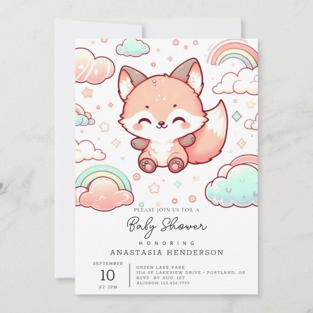 Whimsical Fox Baby Shower Inbjudningar (Framsida)