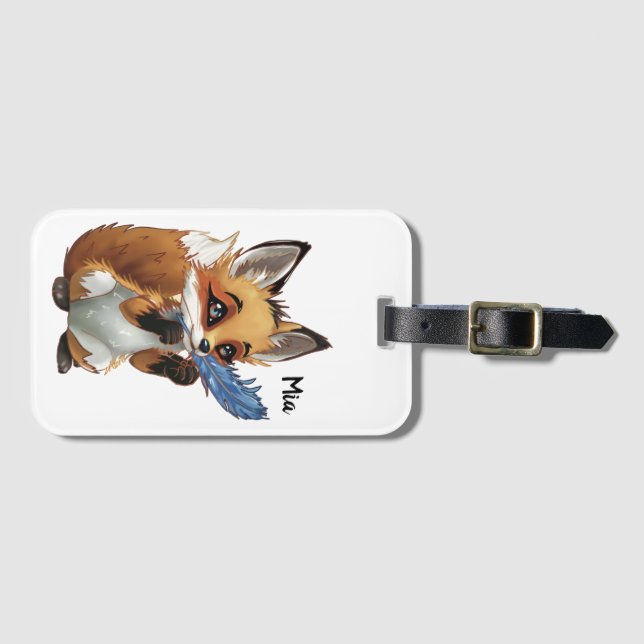 Whimsical Fox med en fjäder Bagagebricka (Framsida horisontal)