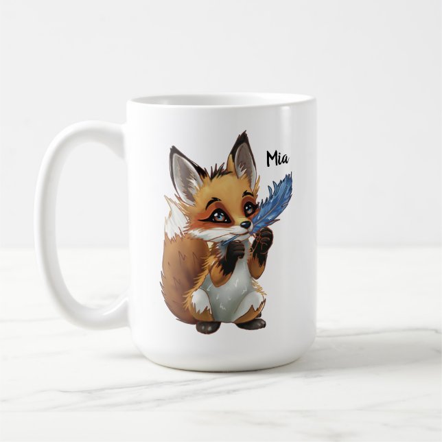 Whimsical Fox med en fjäder Kaffemugg (Vänster)