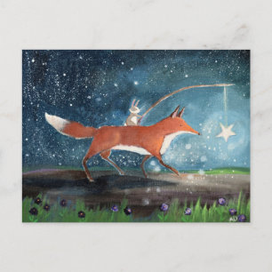 Whimsical Fox och kanin saga bok konst Vykort