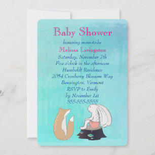 Whimsical Fox och Kanin Turkos Baby Shower Inbjudningar
