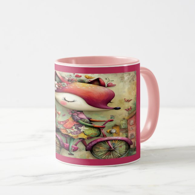 Whimsical Fox on Bicycle Floral Magic Mug Mugg (Framsida höger)