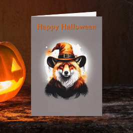 Whimsical Fox Orange Häxhatt Halloween Kort