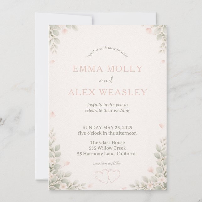 Whimsical Fox & Pastel Floral Wedding Invitation Inbjudningar (Baksida)