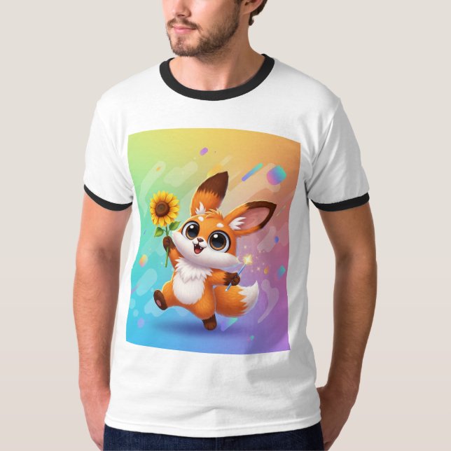 Whimsical Fox-Rabbit Hybrid Art T-Shirt * Cute Fa (Framsida)