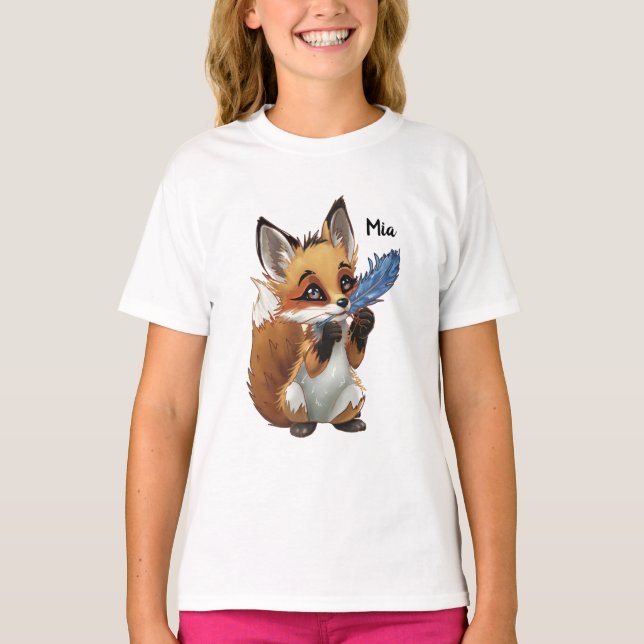 Whimsical Fox with a Feather T Shirt (Framsida)