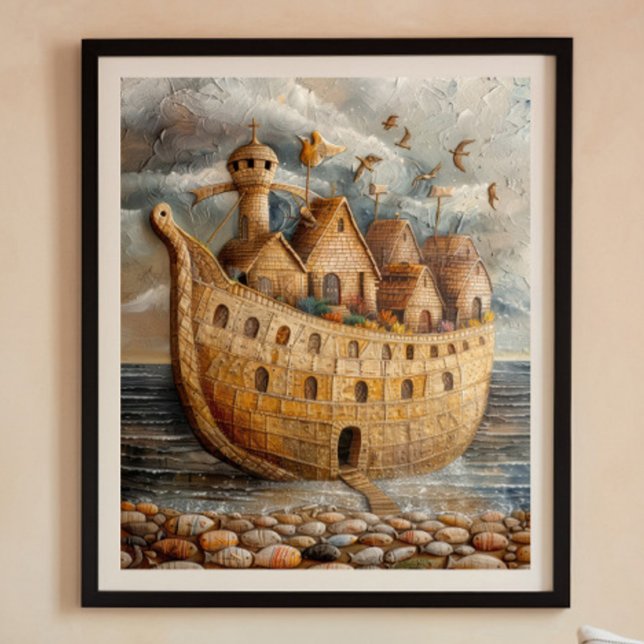 Whimsical Frakt Folk Art Oljemålning Poster (Skapare uppladdad)
