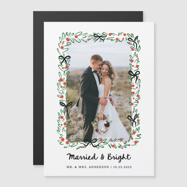 Whimsical Frame and Bow | Photo Married and Bright Magnetisk Inbjudningskort (Fram/baksida)