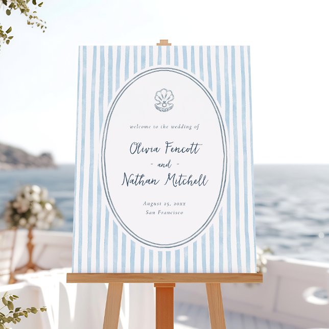 Whimsical Frame Blue Stripes Wedding Welcome Sign Poster (Skapare uppladdad)