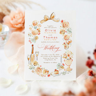 Whimsical fransk blomster handritad höstbröllop inbjudningar