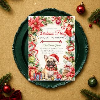 Whimsical fransk bulldog julfest inbjudningar
