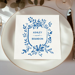 Whimsical French Blue Botanical Crest Wedding Pappersservett