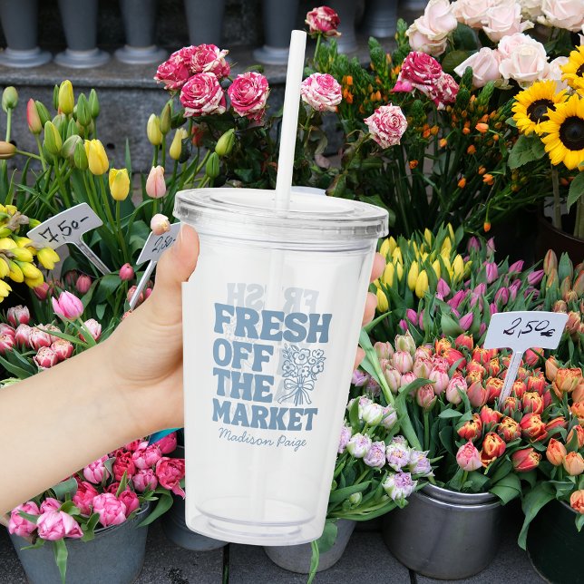 Whimsical Fresh Off The Market Blå Bröllopsfest Take Away Mugg (Skapare uppladdad)