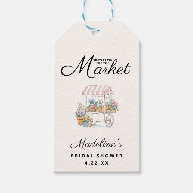 Whimsical Fresh Off The Market Bröllopsdusch  Presentetikett (Framsidan)