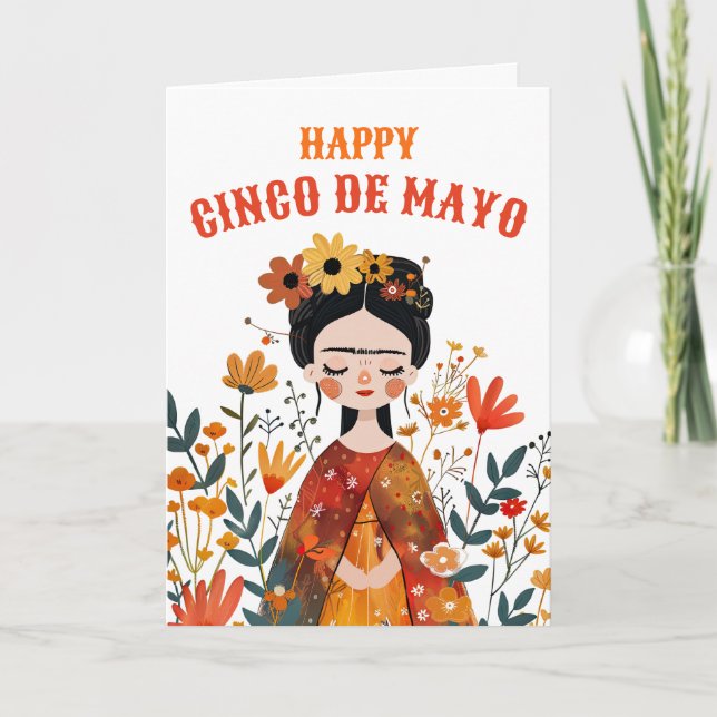 Whimsical Frida Kahlo Lycklig Cinco de Mayo Helgkort (Framsida)