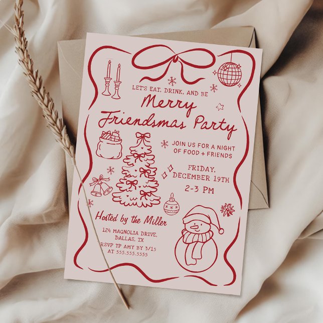 Whimsical Friendsmas Christmas Party Invitation Inbjudningar (Skapare uppladdad)