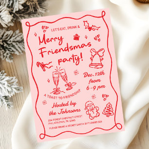 Whimsical Friendsmas-julparty med handritade eleme Inbjudningar