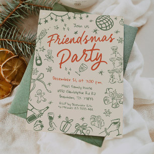 Whimsical Friendsmas Party bjudande in, Hand plock Inbjudningar