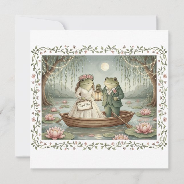 Whimsical Frog Couple Wedding Thank You Card Tack Kort (Framsida)