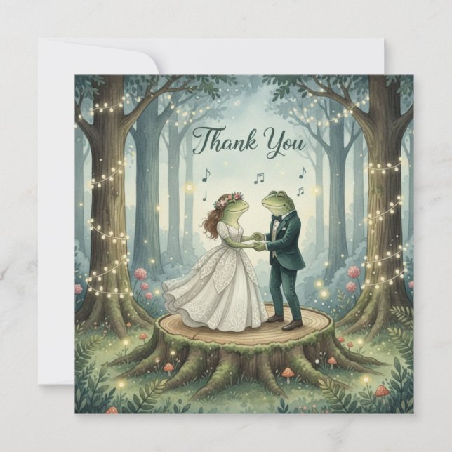 Whimsical Frog Couple Wedding Thank You Card Tack Kort (Framsida)