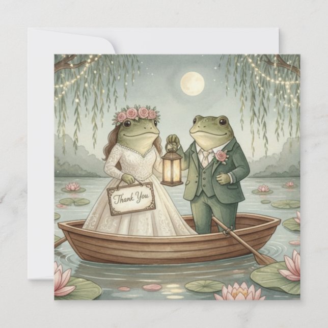 Whimsical Frog Couple Wedding Thank You Card Tack Kort (Framsida)