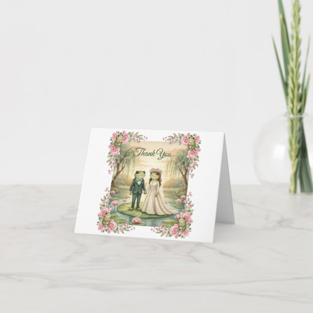 Whimsical Frog Couple Wedding Thank You Card Tack Kort (Framsida)