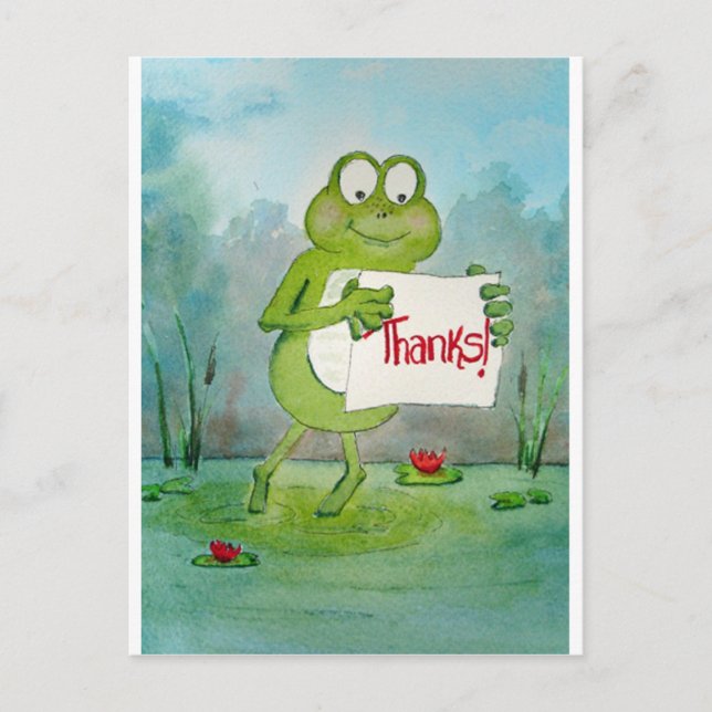 Whimsical Frog med tack Tack Sign Funny Vykort (Framsida)