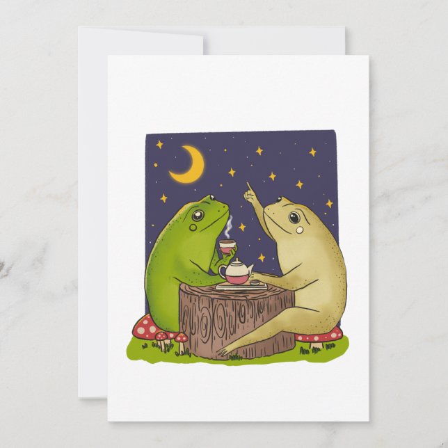 Whimsical Frogs Tea Party At Night Illustration Inbjudningar (Framsida)