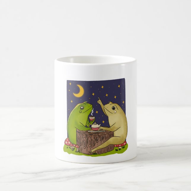 Whimsical Frogs Tea Party At Night Illustration Kaffemugg (Center)