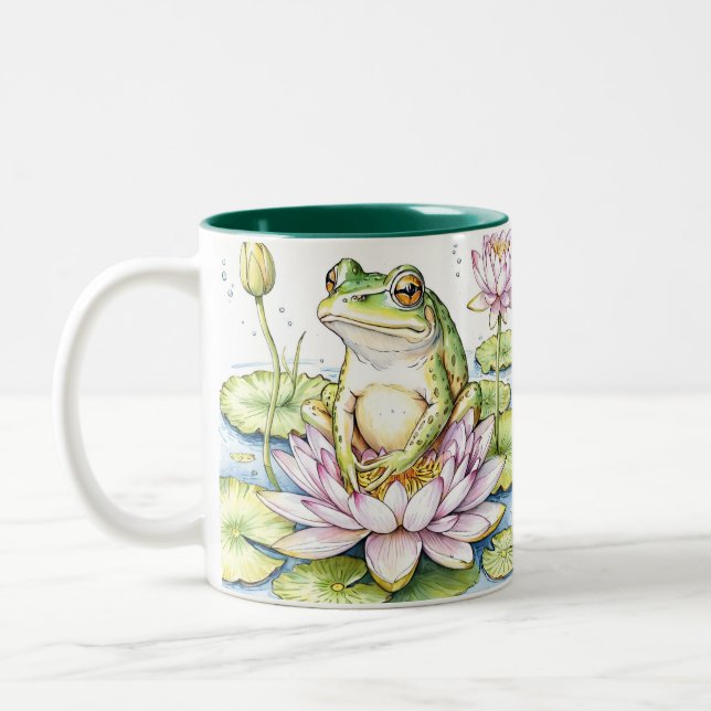 Whimsical Frogs & Waterlilies, Frogs, Waterlilies Två-Tonad Mugg (Vänster)