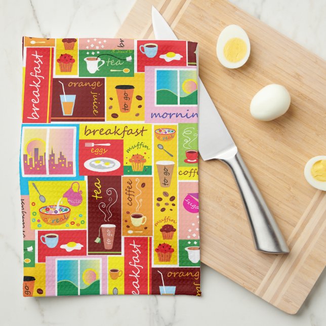 Whimsical Frukost Mönster Kökshandduk (Vikt i Fjärdedel)