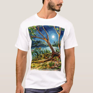 Whimsical Full Moon River Skogslandskap T-Shirt