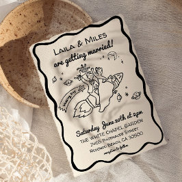Whimsical fun Rocket wedding invitation Spara Datumet
