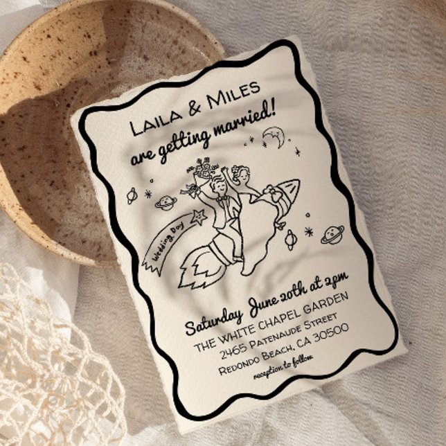 Whimsical fun Rocket wedding invitation Spara Datumet (whimsical fun rocket wedding invitation)