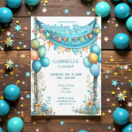 Whimsical Fun Teal Birthday  Inbjudningar