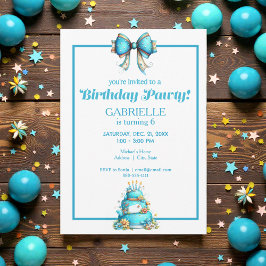 Whimsical Fun Teal Birthday  Inbjudningar