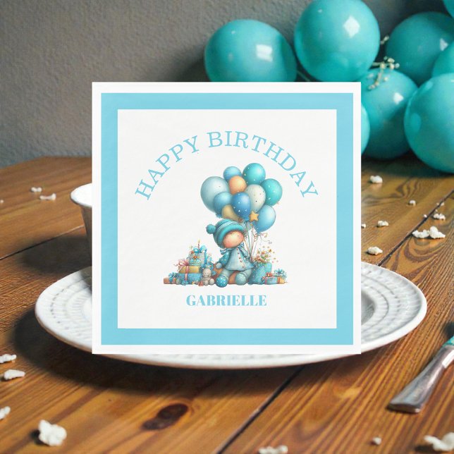 Whimsical Fun Teal Birthday  Pappersservett (Skapare uppladdad)