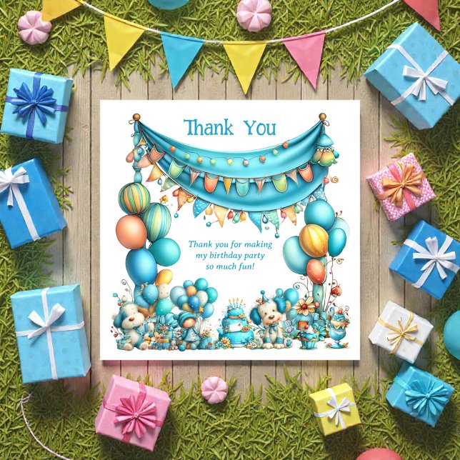 Whimsical Fun Teal Birthday  Tack Kort (Skapare uppladdad)