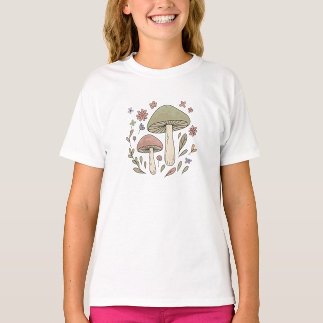 Whimsical Fungi Botanical Graphic Cute T Shirt (Framsida)