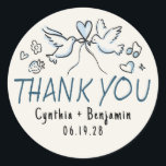 Whimsical Funky Cute Hand Drawn Wedding Thank You Runt Klistermärke<br><div class="desc">Funky whimsical hand-drawn handwritten wedding thank you stickers</div>