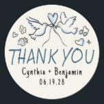 Whimsical Funky Cute Hand Drawn Wedding Thank You Runt Klistermärke<br><div class="desc">Funky whimsical hand-drawn handwritten wedding thank you stickers</div>